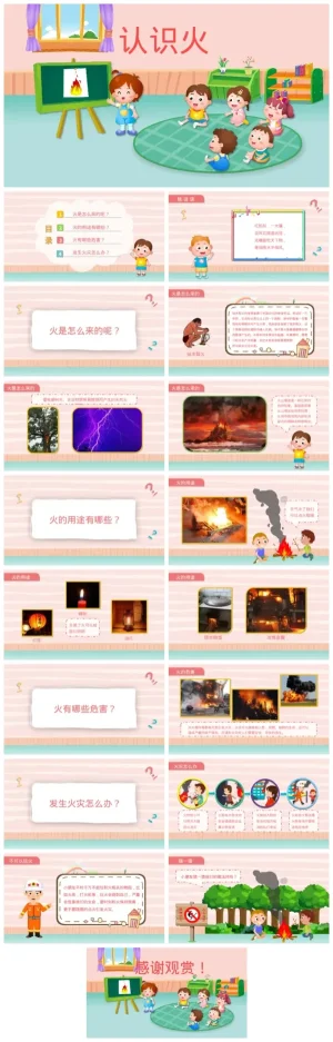 幼儿园大班科学《认识火》：火的知识与火灾防范（含趣味谜语）PDF/PPT资源包