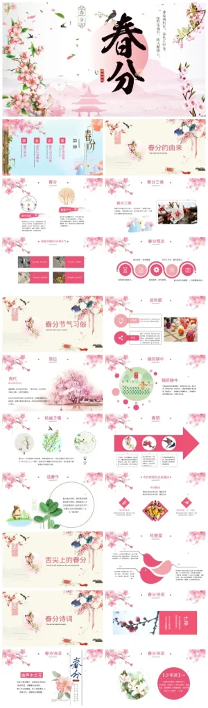 幼儿园二十四节气春分主题资源（粉色桃花版）含诗词习俗大班语言课件